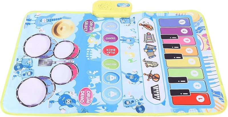 Blue Portable Foldable Music Mat Touch Blanket for Toddlers Kids Drum Dance Floor Keyboard Playmat Multi Instrument Modes Indoor Outdoor Use - Image 1